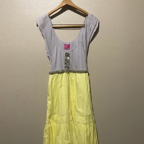 🆓Free 👨👩👧👦People💛Yellow◻️Gray Maxi👗Dress - Picture 2 of 8